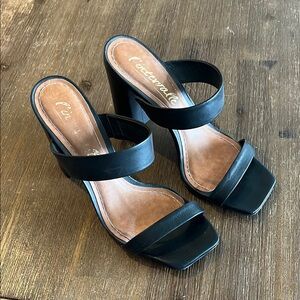 Black block heel sandals